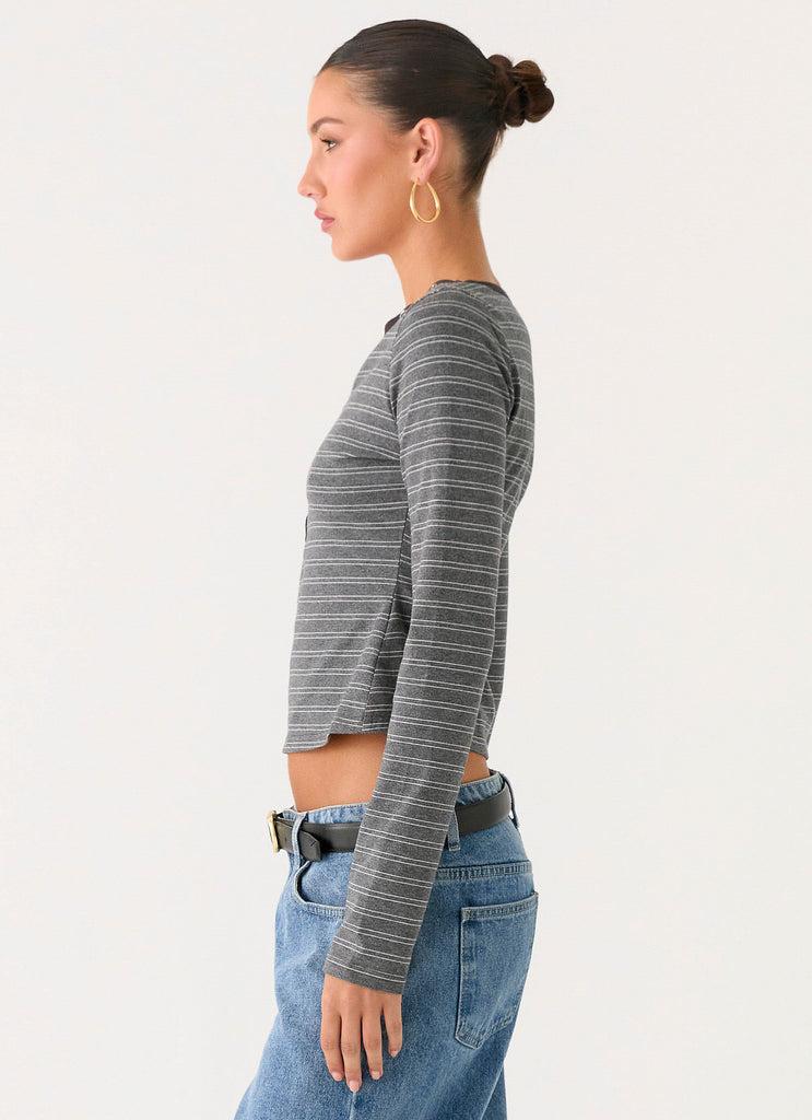Peppermayo Peppermayo Exclusive - Kaytra Long Sleeve Top - Grey Marle Stripe