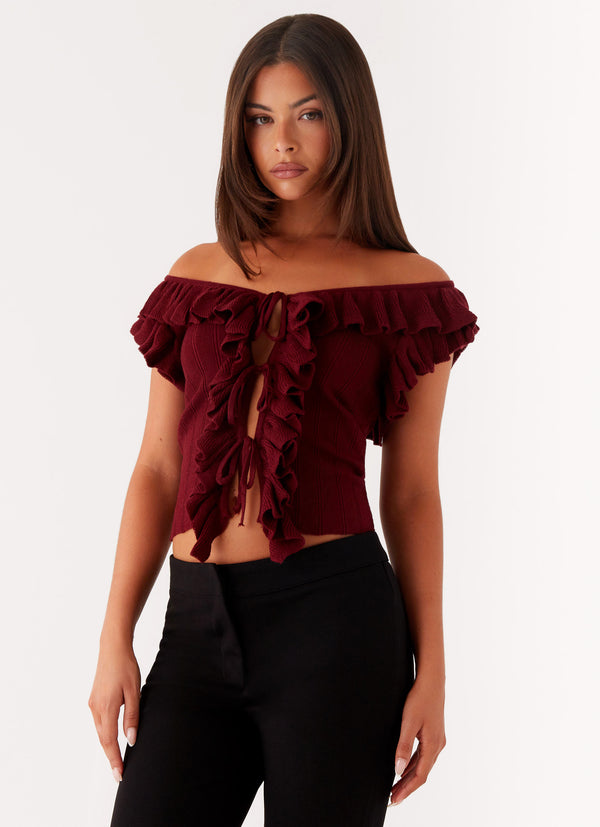 peppermayo Peppermayo Exclusive - Keeta Frill Top - Burgundy
