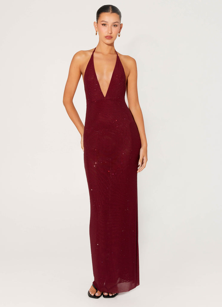 Peppermayo Peppermayo Exclusive - Keliese Beaded Maxi Dress - Burgundy