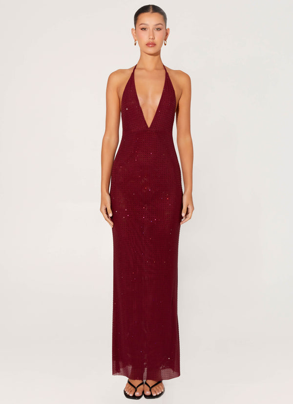 peppermayo Peppermayo Exclusive - Keliese Beaded Maxi Dress - Burgundy