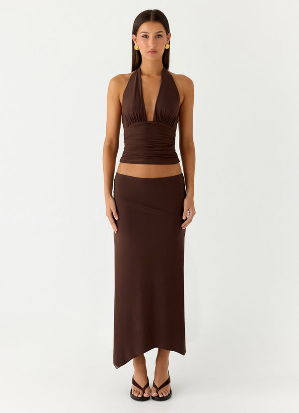 peppermayo Peppermayo Exclusive - Kerrie Hanky Midi Skirt - Chocolate
