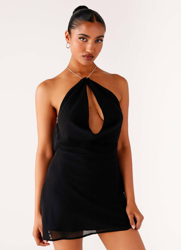 peppermayo Peppermayo Exclusive - Key Hole Cowl Neckline Mini Dress - Black