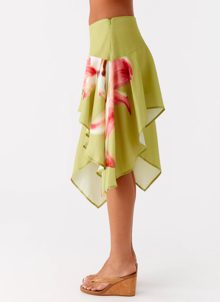 Peppermayo Peppermayo Exclusive - Kia Low Rise Asymmetrical Midi Skirt - Jungle Floral