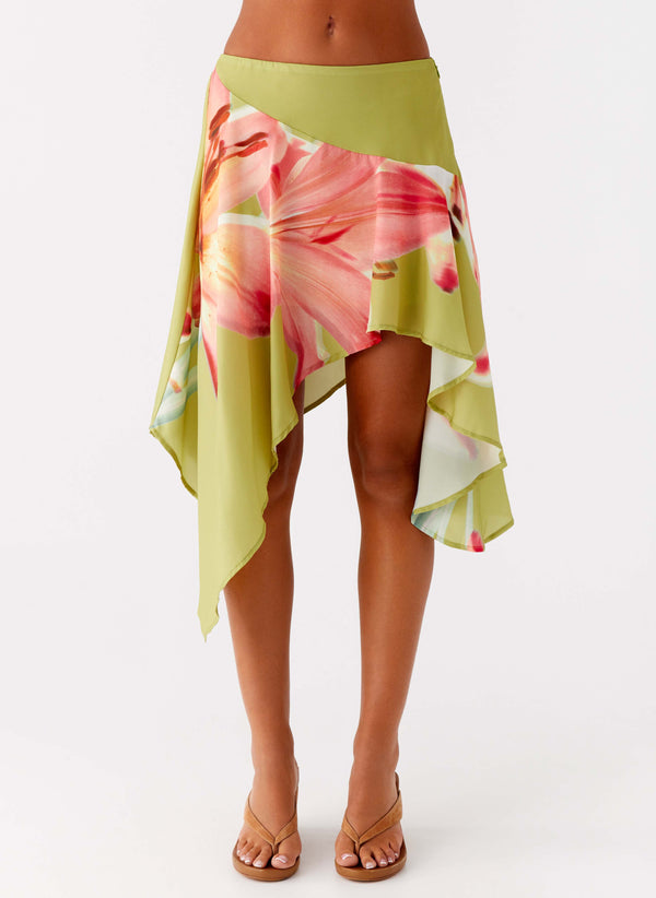 peppermayo Peppermayo Exclusive - Kia Low Rise Asymmetrical Midi Skirt - Jungle Floral