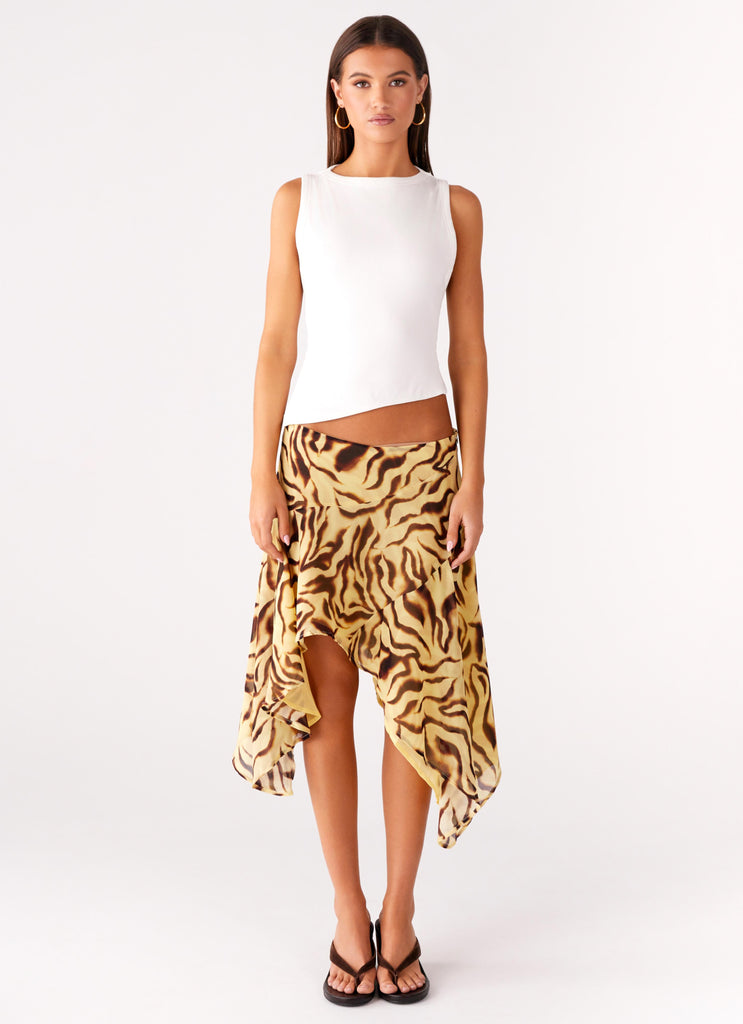 Peppermayo Peppermayo Exclusive - Kia Low Rise Asymmetrical Midi Skirt - Laguna Print