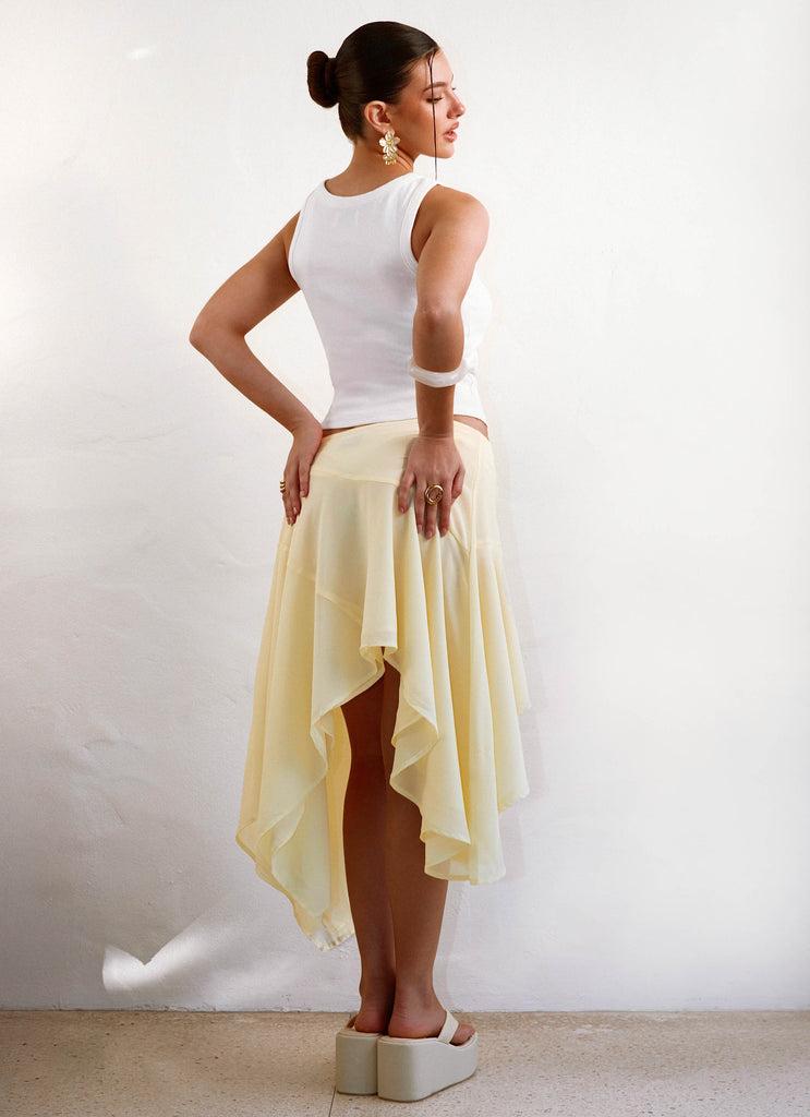 Peppermayo Peppermayo Exclusive - Kia Low Rise Asymmetrical Midi Skirt - Yellow