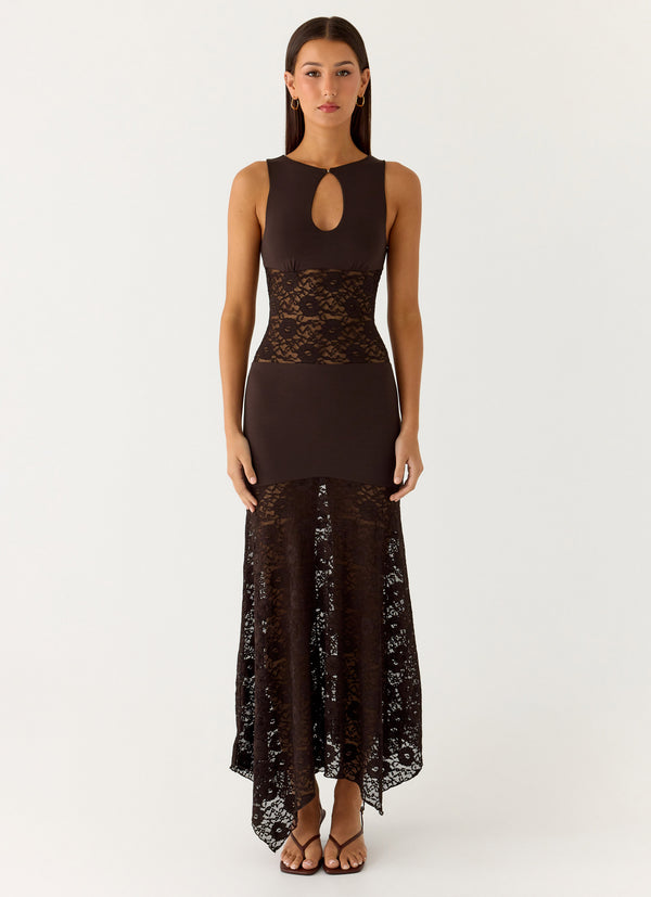 peppermayo Peppermayo Exclusive - Koka Lace Maxi Dress - Cool Chocolate
