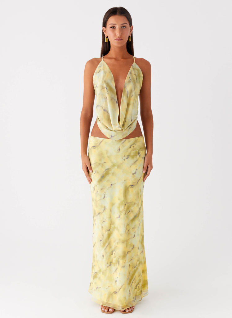 Peppermayo Peppermayo Exclusive - Kylo Low Rise Maxi Skirt - Yellow Tie Dye