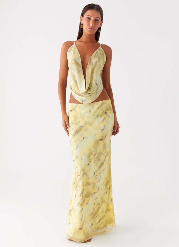 peppermayo Peppermayo Exclusive - Kylo Low Rise Maxi Skirt - Yellow Tie Dye