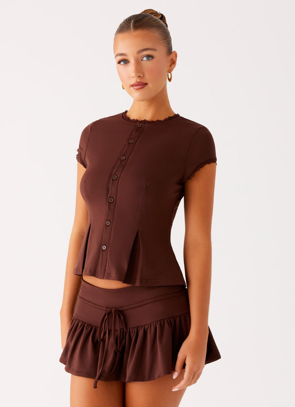 peppermayo Peppermayo Exclusive - Landon Button Up Top - Chocolate