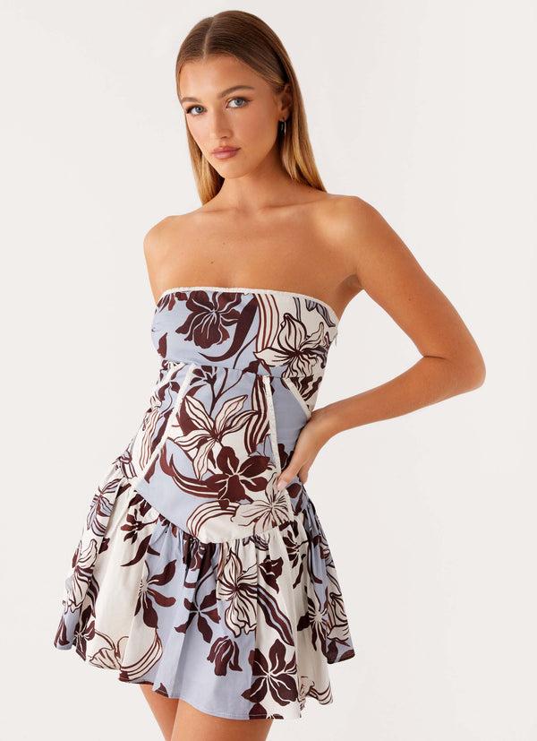 peppermayo Peppermayo Exclusive - Larnie Linen Mini Dress - Bluewood Blossom