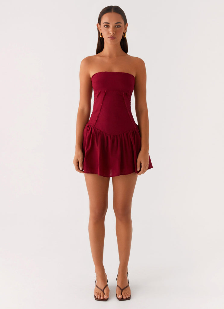 Peppermayo Peppermayo Exclusive - Larnie Linen Mini Dress - Deep Red