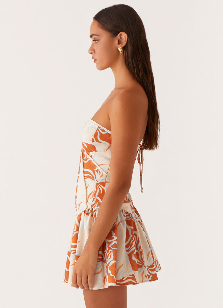 Peppermayo Peppermayo Exclusive - Larnie Linen Mini Dress - Orange Blue Floral