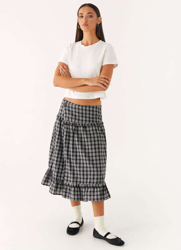 peppermayo Peppermayo Exclusive - Laura Midi Skirt - White Black Check