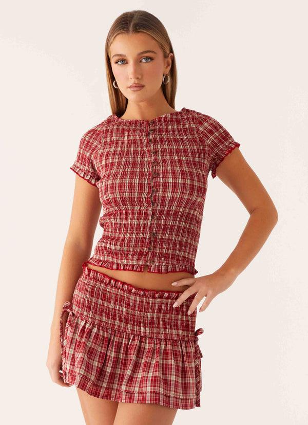 peppermayo Peppermayo Exclusive - Lenore Button Top - Ruby Check