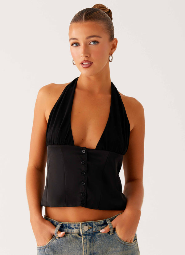 peppermayo Peppermayo Exclusive - Lets Pretend Halterneck Top - Black