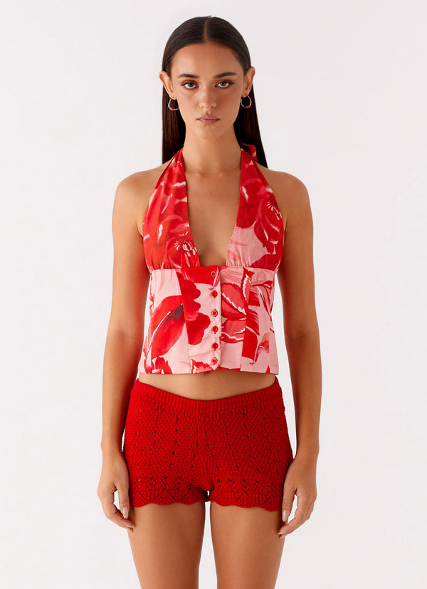 peppermayo Peppermayo Exclusive - Lets Pretend Halterneck Top - Sicily Sunsets Print