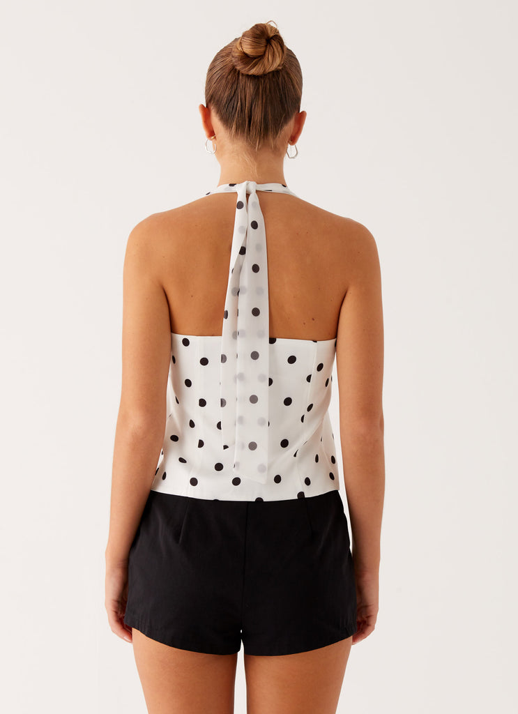 Peppermayo Peppermayo Exclusive - Lets Pretend Halterneck Top - White Polka Dot