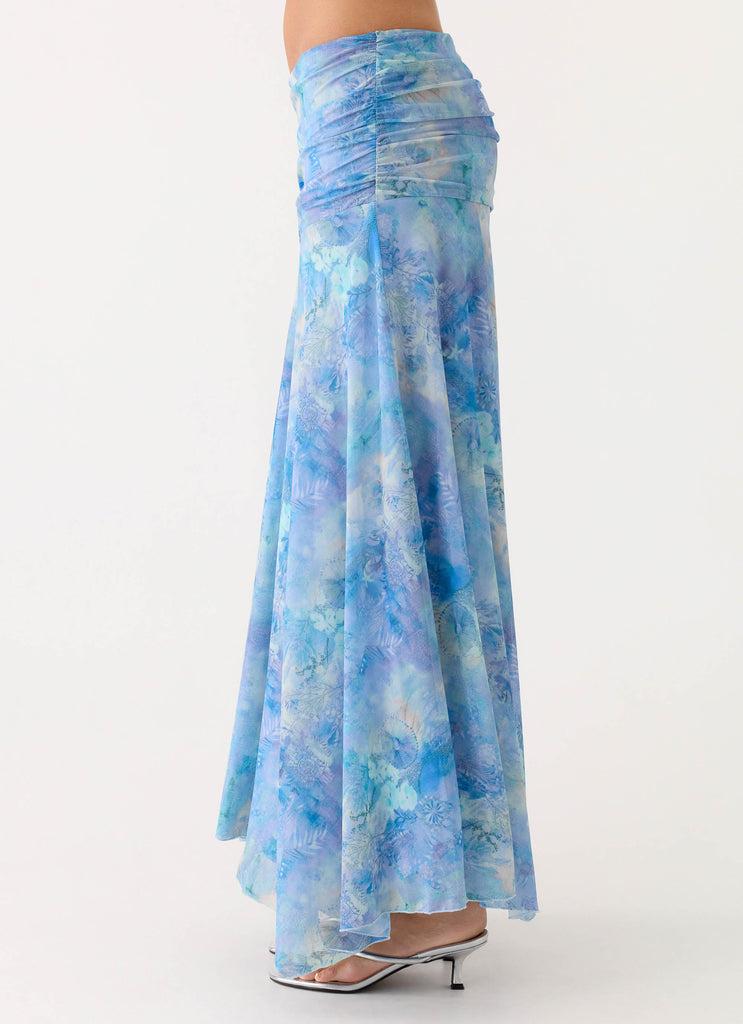 Peppermayo Peppermayo Exclusive - Liana Ruched Maxi Skirt - Aqua Paisley