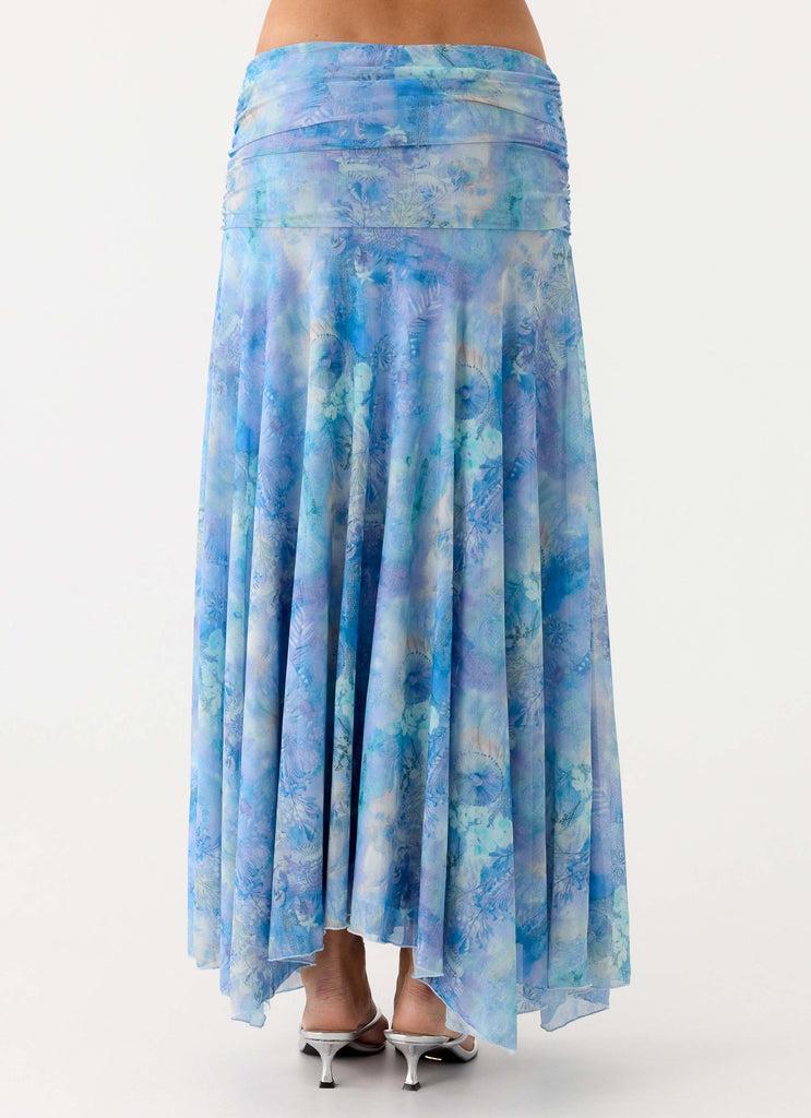 Peppermayo Peppermayo Exclusive - Liana Ruched Maxi Skirt - Aqua Paisley
