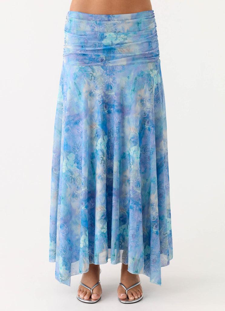 Peppermayo Peppermayo Exclusive - Liana Ruched Maxi Skirt - Aqua Paisley
