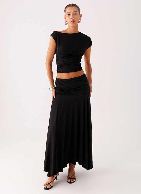 peppermayo Peppermayo Exclusive - Liana Ruched Maxi Skirt - Black