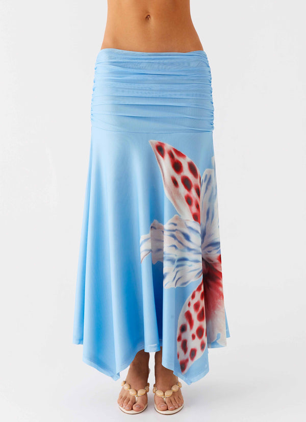 peppermayo Peppermayo Exclusive - Liana Ruched Maxi Skirt - Deep Sea Bloom