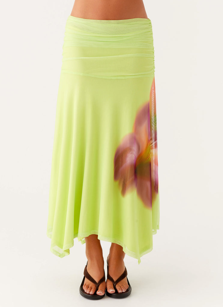 Peppermayo Peppermayo Exclusive - Liana Ruched Maxi Skirt - Green Tropical