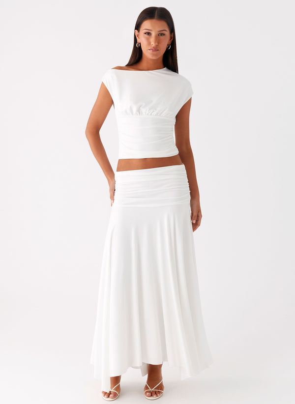 peppermayo Peppermayo Exclusive - Liana Ruched Maxi Skirt - White