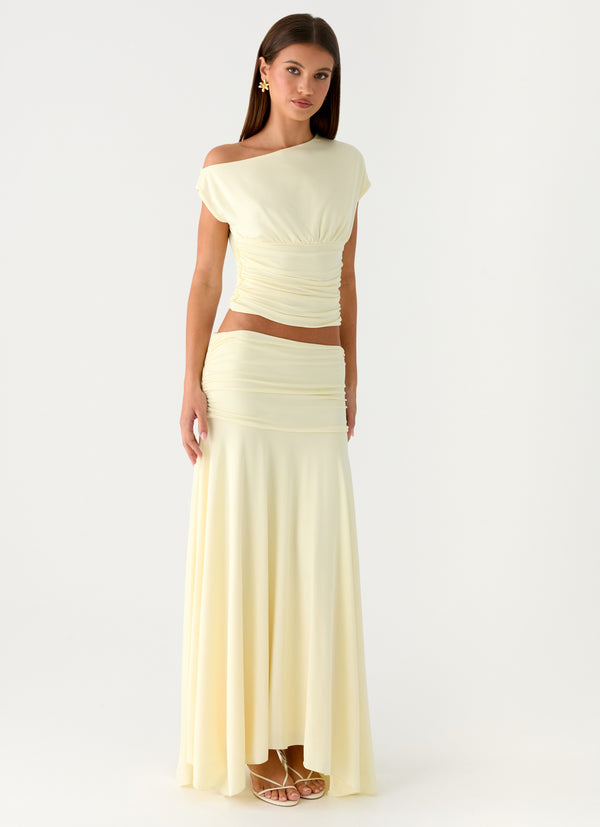 peppermayo Peppermayo Exclusive - Liana Ruched Maxi Skirt - Yellow