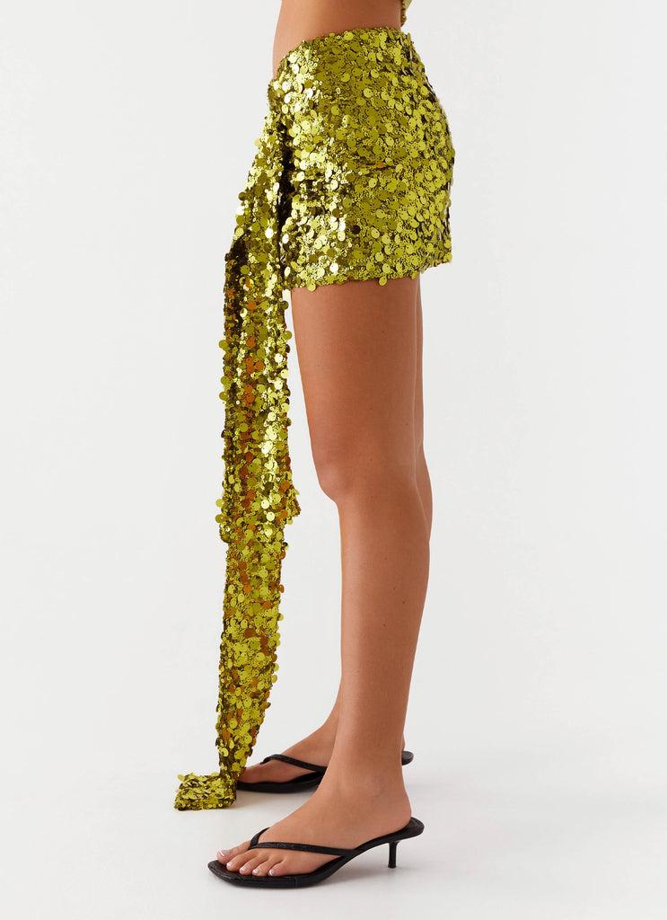 Peppermayo Peppermayo Exclusive - Lights On Sequin Mini Skirt - Olive