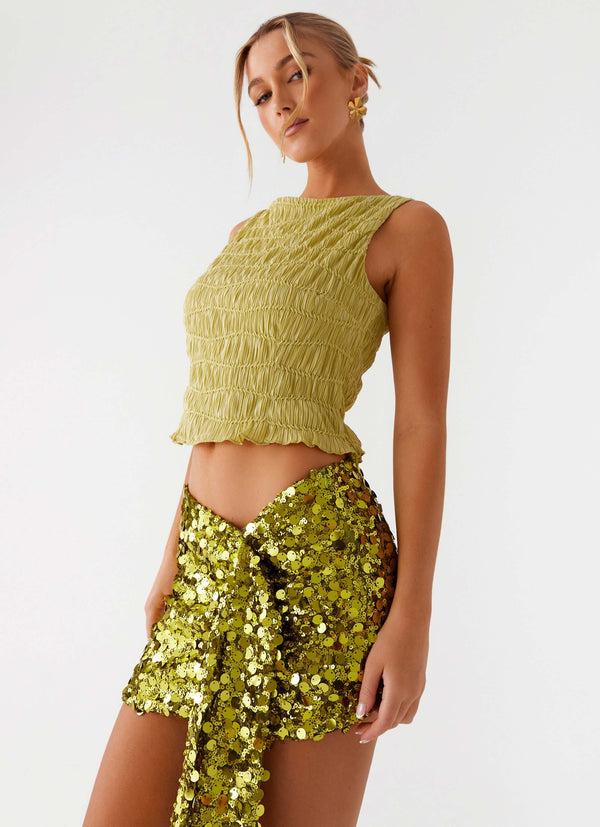 peppermayo Peppermayo Exclusive - Lights On Sequin Mini Skirt - Olive