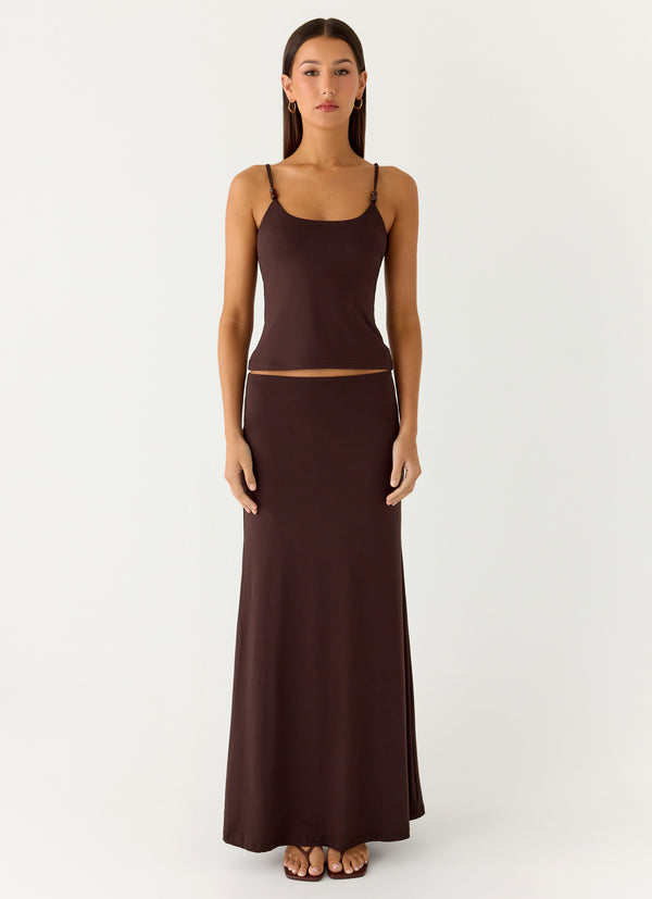 peppermayo Peppermayo Exclusive - Like A Flower Maxi Skirt - Chocolate