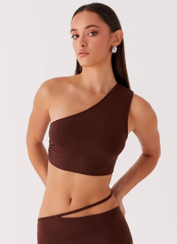 Peppermayo Peppermayo Exclusive - Like You Do One Shoulder Crop Top - Chocolate