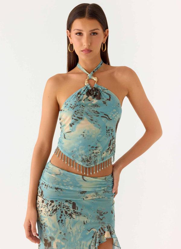 peppermayo Peppermayo Exclusive - Lloyd Beaded Halter Top - Aqua Blur peppermayo Peppermayo Exclusive - Lloyd Beaded Halter Top - Aqua Blur
