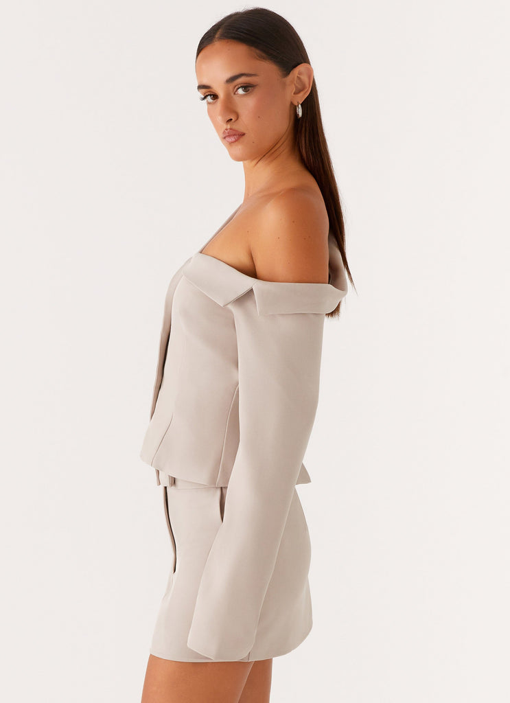 Peppermayo Peppermayo Exclusive - Looking Good Off Shoulder Blazer - Pebble