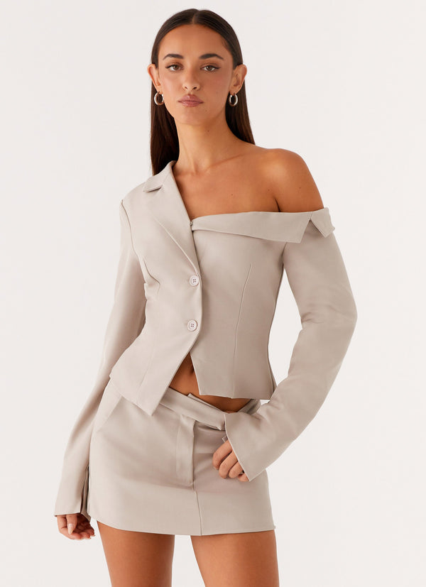 peppermayo Peppermayo Exclusive - Looking Good Off Shoulder Blazer - Pebble