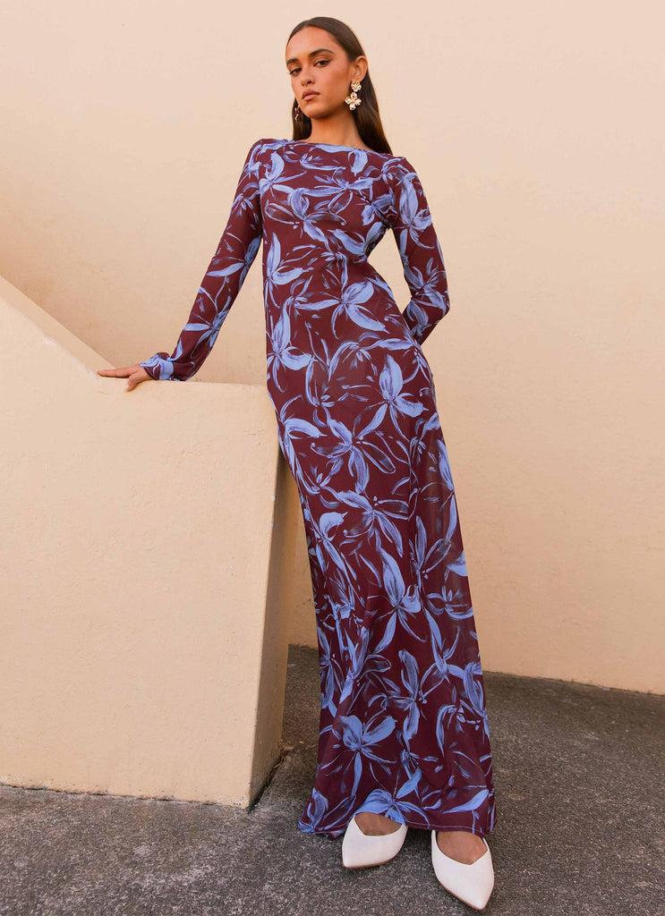 Peppermayo Peppermayo Exclusive - Lorde Maxi Dress - Brown Purple Floral