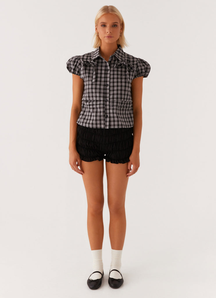 Peppermayo Peppermayo Exclusive - Lorraine Puff Sleeve Top - Black White Check