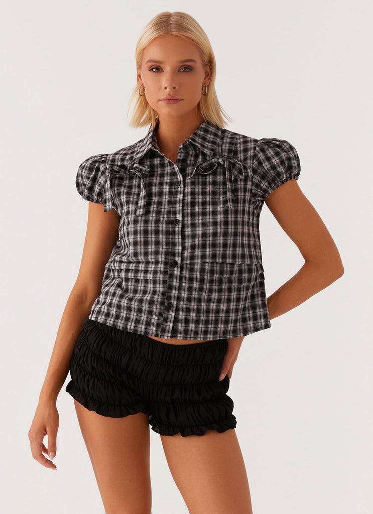 Peppermayo Peppermayo Exclusive - Lorraine Puff Sleeve Top - Black White Check