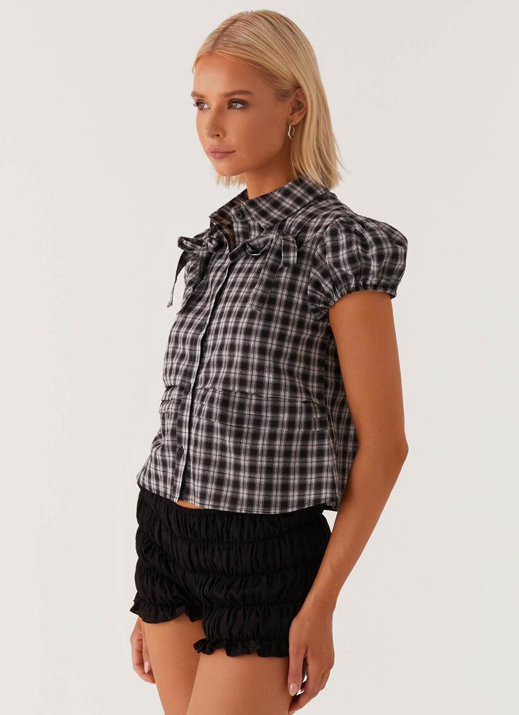 Peppermayo Peppermayo Exclusive - Lorraine Puff Sleeve Top - Black White Check