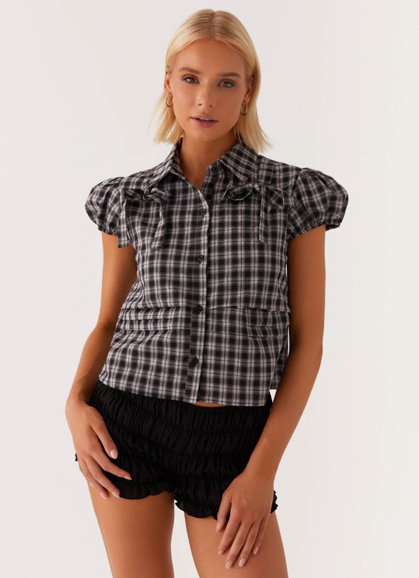 peppermayo Peppermayo Exclusive - Lorraine Puff Sleeve Top - Black White Check