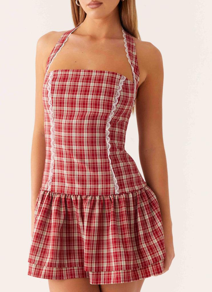 Peppermayo Peppermayo Exclusive - Lotus Dream Mini Dress - Ruby Check