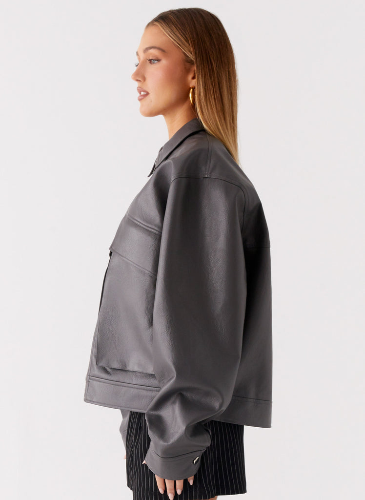 Peppermayo Peppermayo Exclusive - Lula Faux Leather Bomber Jacket - Charcoal