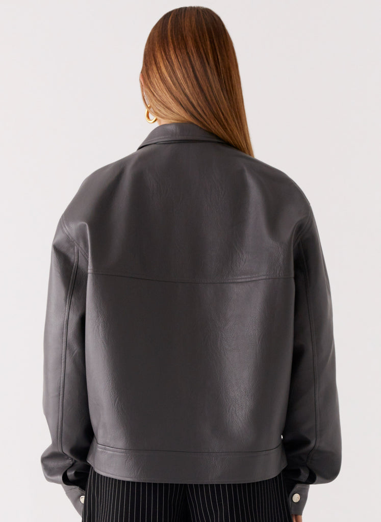 Peppermayo Peppermayo Exclusive - Lula Faux Leather Bomber Jacket - Charcoal