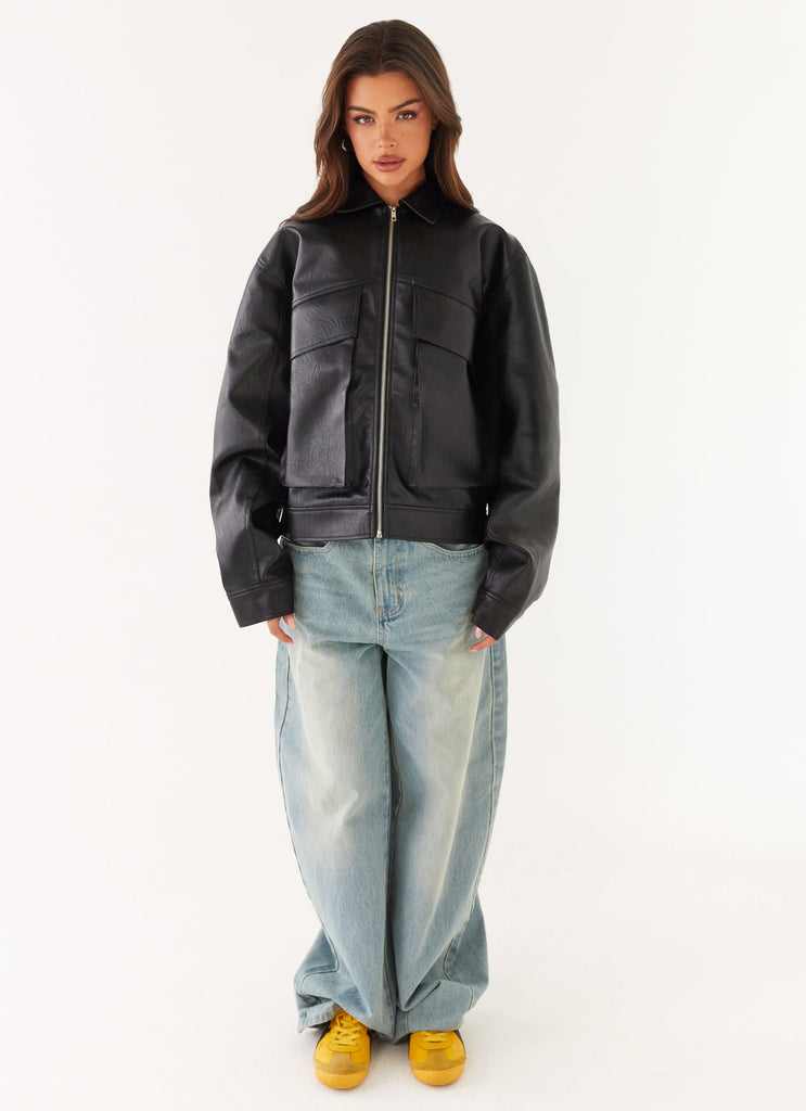 Peppermayo Peppermayo Exclusive - Lula Faux Leather Bomber Jacket - Black
