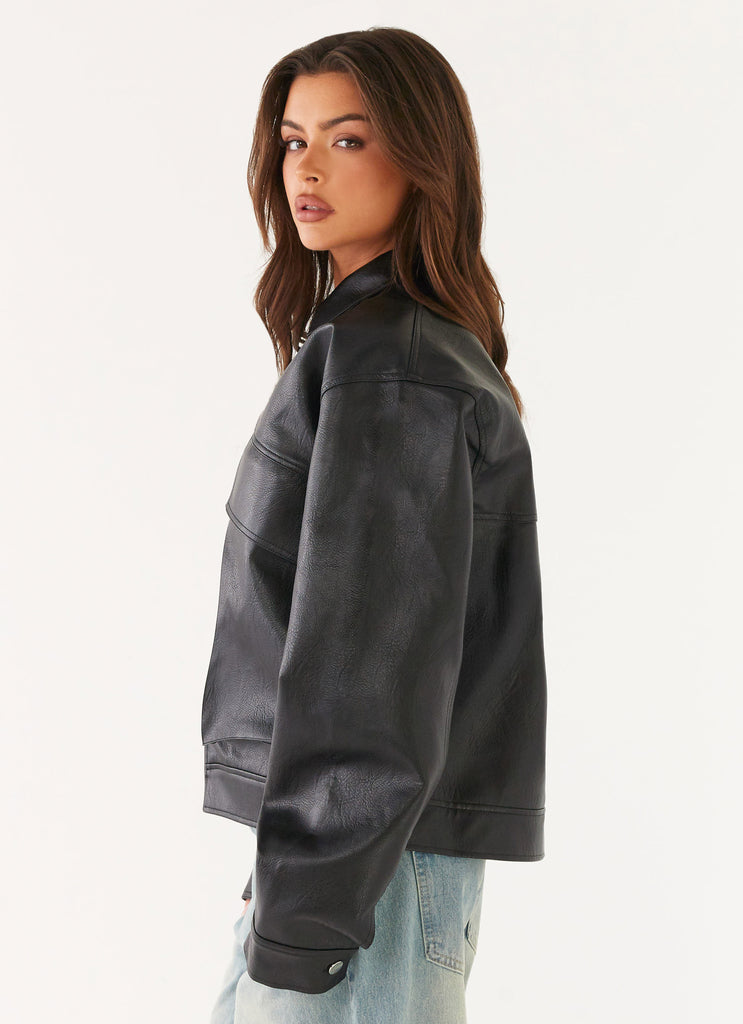 Peppermayo Peppermayo Exclusive - Lula Faux Leather Bomber Jacket - Black