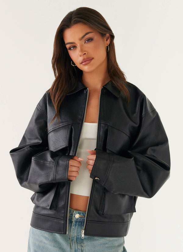 peppermayo Peppermayo Exclusive - Lula Faux Leather Bomber Jacket - Black
