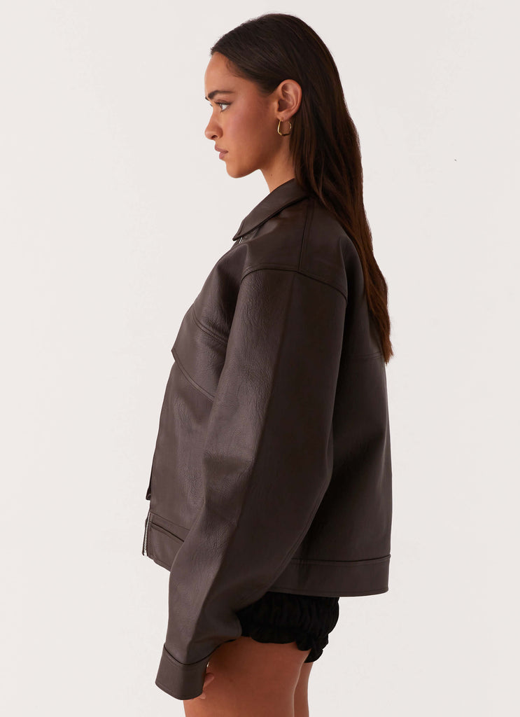 Peppermayo Peppermayo Exclusive - Lula Faux Leather Bomber Jacket - Chocolate