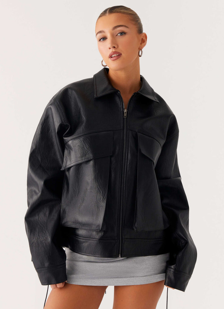 Peppermayo Peppermayo Exclusive - Lula Tassle Faux Leather Bomber Jacket - Black